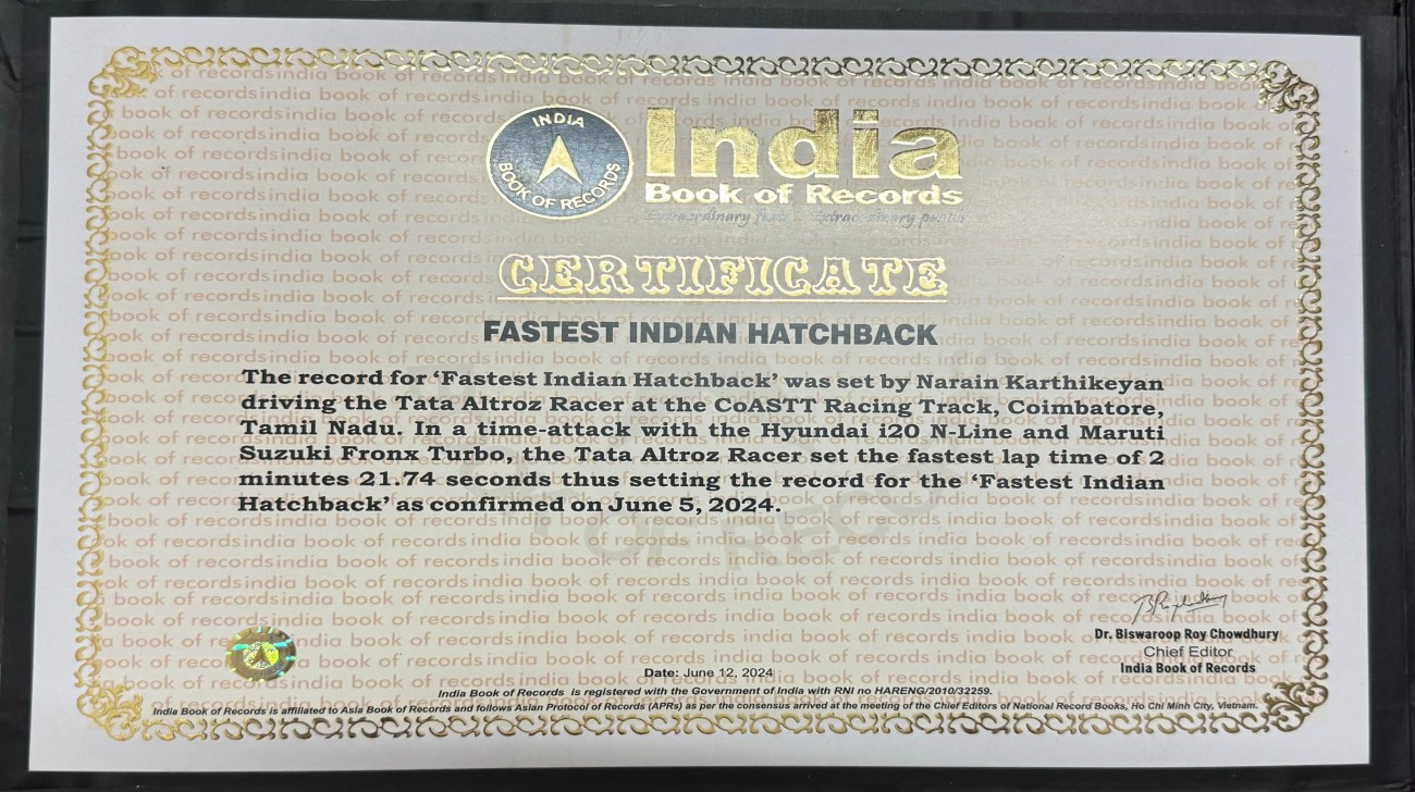 Tata Altroz Fastest Hatchback Certificatejpg